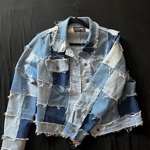 plus size patchwork denim jacket